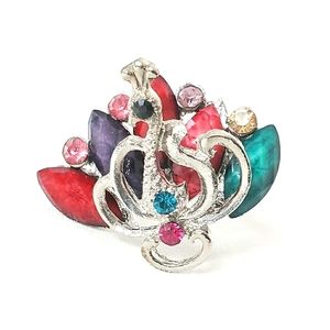 Multiple Colors Silver Peacock Ring Adjustable